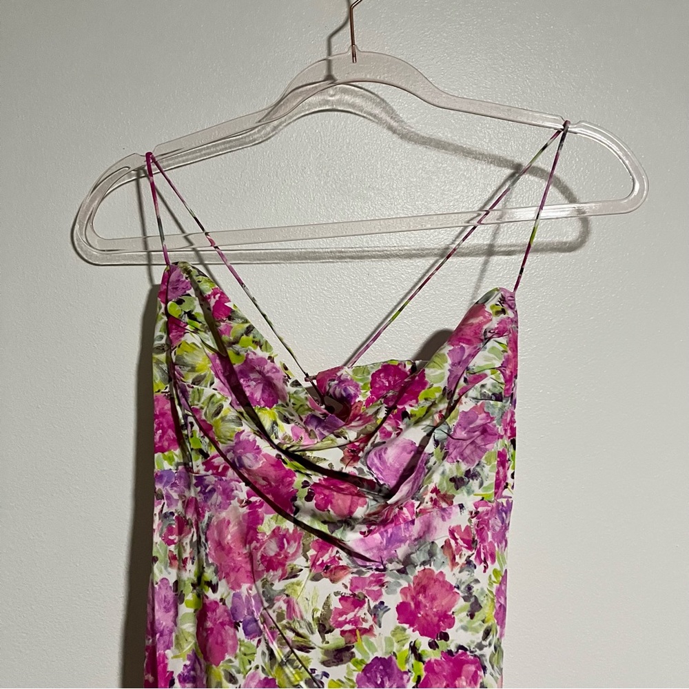 New For Love and Lemons Paulina pink and green floral lace up mini dress XL - Picture 8 of 9